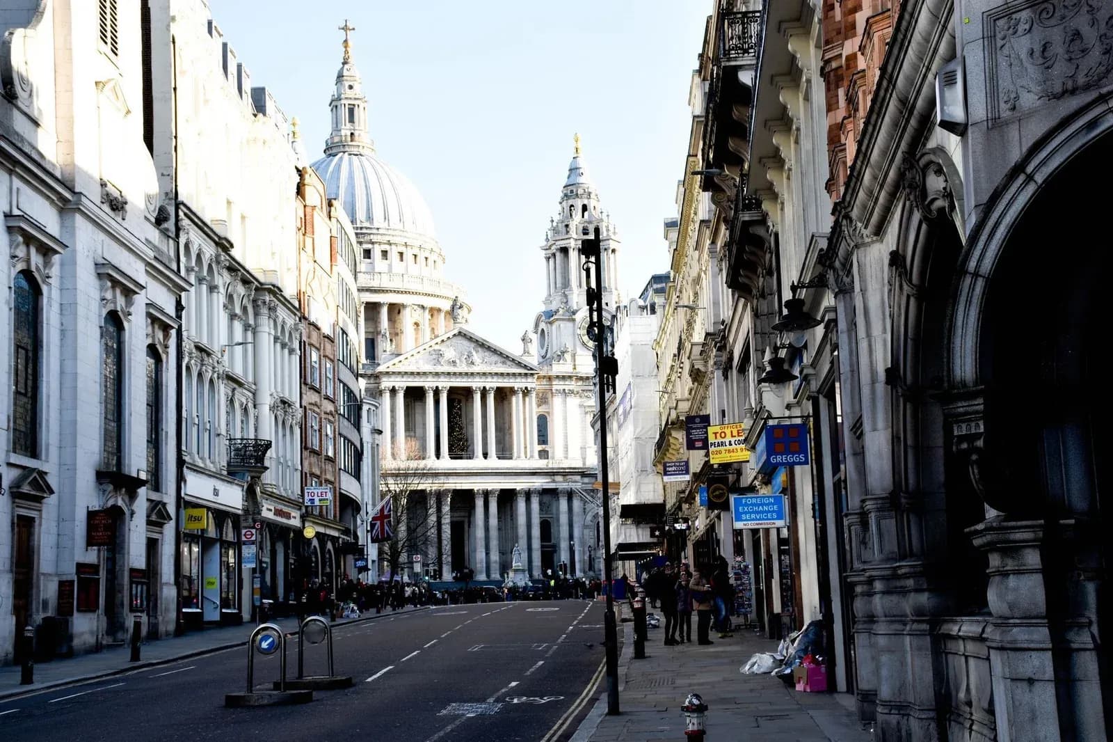 Ludgate Hill leading up to the dome of St Paul's Cathedral in the City of London.